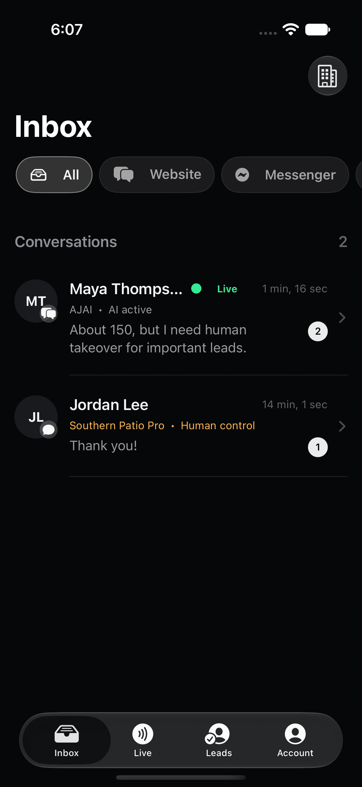 Engage native iPhone unified conversation inbox.
